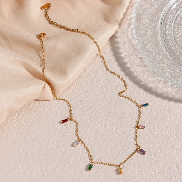 New 18K Gold Pink Square Zircon Pendant Necklace, nice Necklace, cute Necklace - Picture 4 of 5